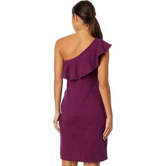 LILLY PULITZER Bordeaux Knit Pucker Jacquard One Shoulder Dress Sz 14 NEW NWT - Picture 3 of 5